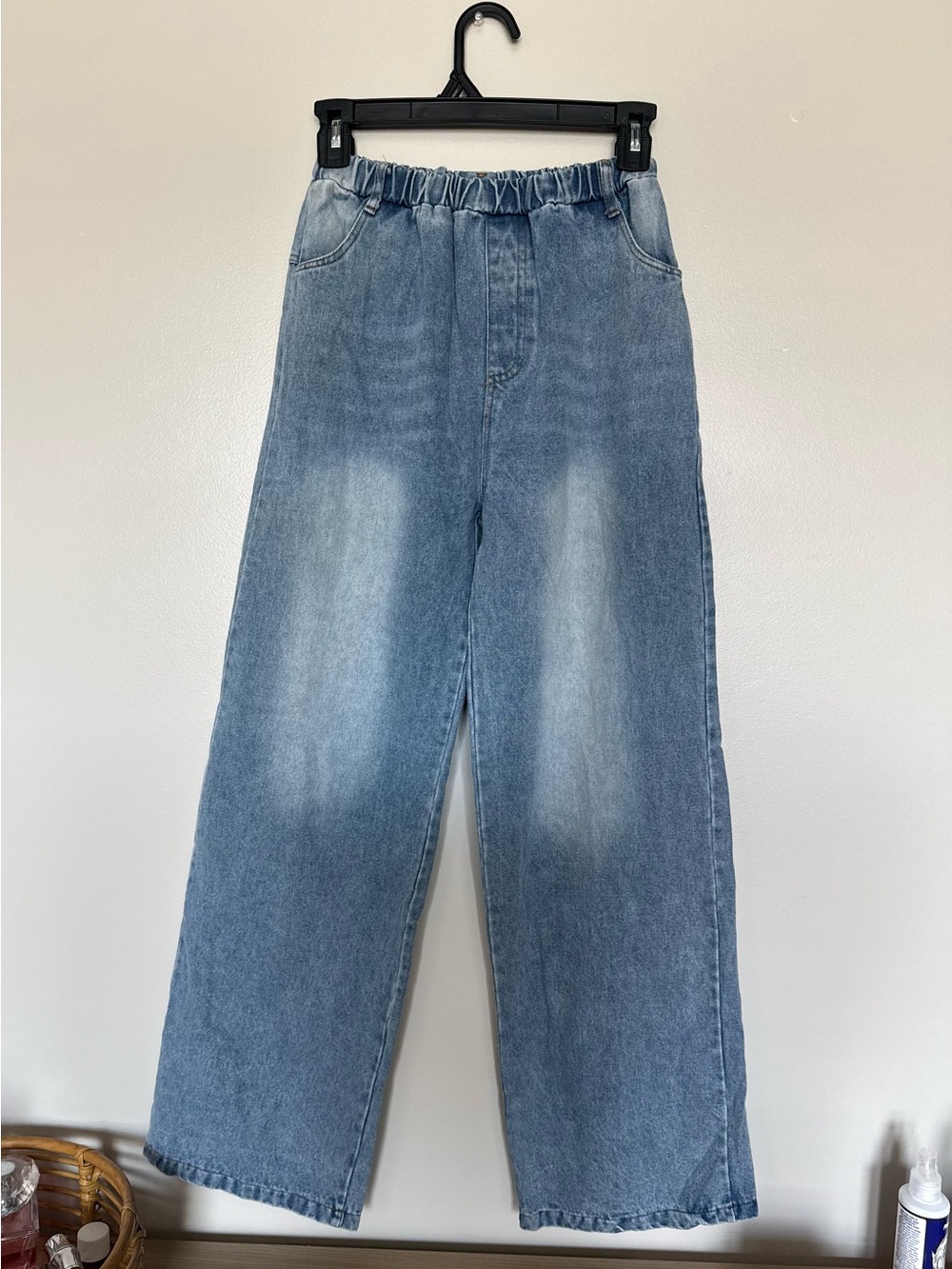 Girls Light Blue Wide-Leg Baggy Jeans - Easy on Elastic Waist Band